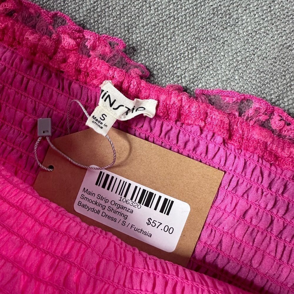 Babydoll Mini Dress Smocking Shirring Fuscia Size Small NWT - Picture 6 of 9